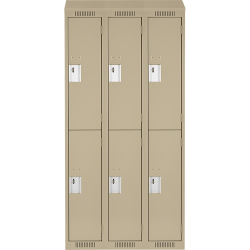 Clean Line Lockers, 2 -tier, Bank of 3, 36" x 18" x 78", Steel, Beige, Rivet (Assembled) Ottawa Fastener Supply