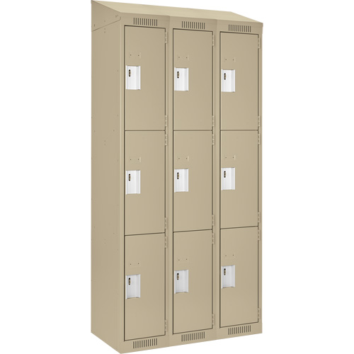 Clean Line Lockers, 3 -tier, Bank of 3, 36" x 18" x 78", Steel, Beige, Rivet (Assembled) Ottawa Fastener Supply