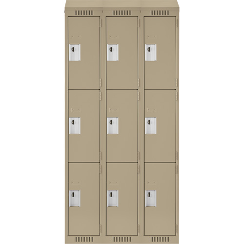 Clean Line Lockers, 3 -tier, Bank of 3, 36" x 18" x 78", Steel, Beige, Rivet (Assembled) Ottawa Fastener Supply