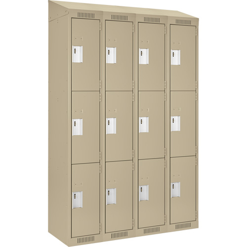 Clean Line Lockers, 3 -tier, Bank of 4, 48" x 18" x 78", Steel, Beige, Rivet (Assembled) Ottawa Fastener Supply