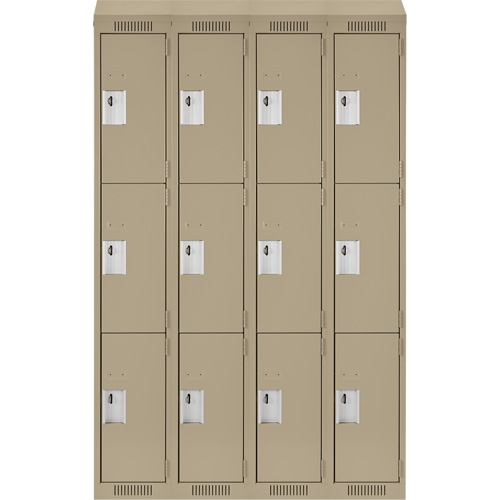 Clean Line Lockers, 3 -tier, Bank of 4, 48" x 18" x 78", Steel, Beige, Rivet (Assembled) Ottawa Fastener Supply