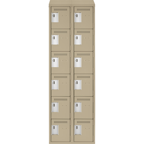 Clean Line Lockerette, 6 -tier, Bank of 2, 24" x 18" x 78", Steel, Beige, Rivet (Assembled) Ottawa Fastener Supply
