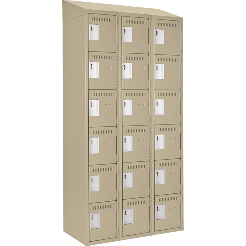 Clean Line Lockerette, 6 -tier, Bank of 3, 36" x 18" x 78", Steel, Beige, Rivet (Assembled) Ottawa Fastener Supply