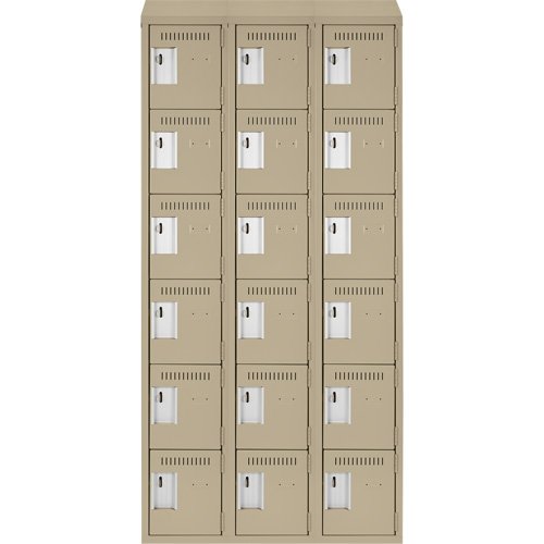 Clean Line Lockerette, 6 -tier, Bank of 3, 36" x 18" x 78", Steel, Beige, Rivet (Assembled) Ottawa Fastener Supply