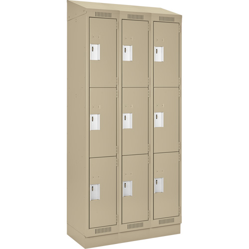 Clean Line Lockers, 3 -tier, Bank of 3, 36" x 18" x 82", Steel, Beige, Rivet (Assembled) Ottawa Fastener Supply