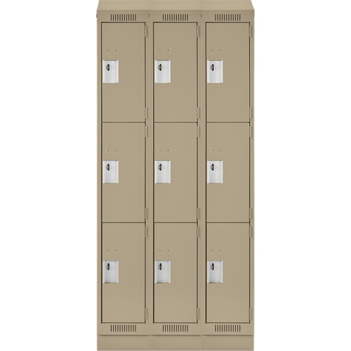 Clean Line Lockers, 3 -tier, Bank of 3, 36" x 18" x 82", Steel, Beige, Rivet (Assembled) Ottawa Fastener Supply