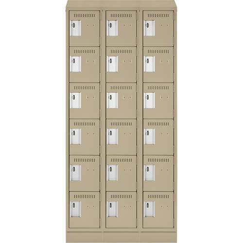 Clean Line Lockerette , 6 -tier, Bank of 3, 36" x 18" x 82", Steel, Beige, Rivet (Assembled) Ottawa Fastener Supply
