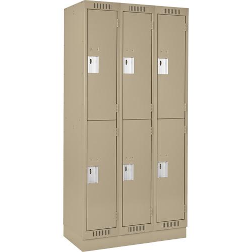 Clean Line Lockers, 2 -tier, Bank of 3, 36" x 18" x 76", Steel, Beige, Rivet (Assembled) Ottawa Fastener Supply