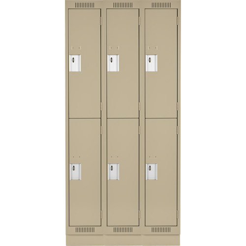Clean Line Lockers, 2 -tier, Bank of 3, 36" x 18" x 76", Steel, Beige, Rivet (Assembled) Ottawa Fastener Supply