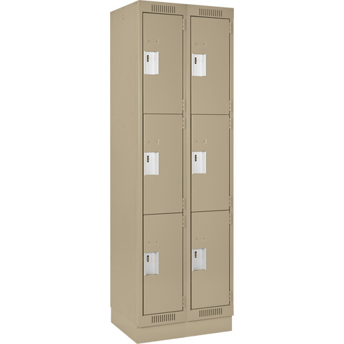 Clean Line Lockers, 3 -tier, Bank of 2, 24" x 18" x 76", Steel, Beige, Rivet (Assembled) Ottawa Fastener Supply