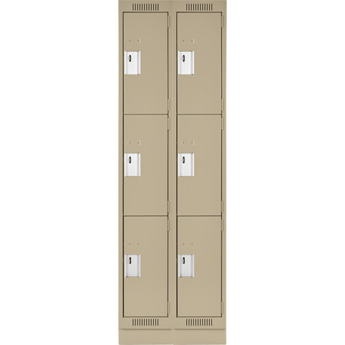 Clean Line Lockers, 3 -tier, Bank of 2, 24" x 18" x 76", Steel, Beige, Rivet (Assembled) Ottawa Fastener Supply