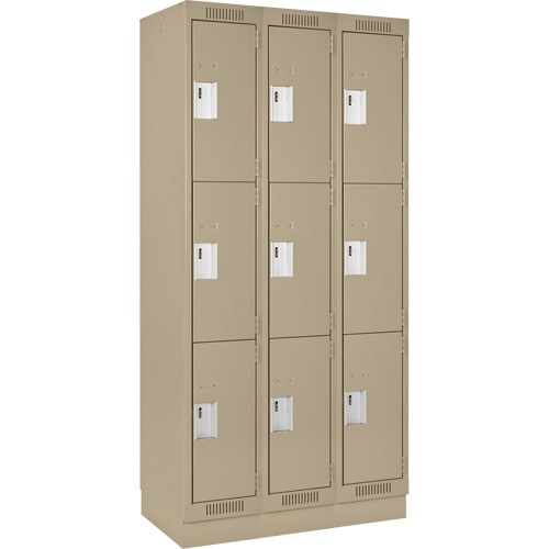 Clean Line Lockers, 3 -tier, Bank of 3, 36" x 18" x 76", Steel, Beige, Rivet (Assembled) Ottawa Fastener Supply