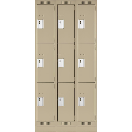 Clean Line Lockers, 3 -tier, Bank of 3, 36" x 18" x 76", Steel, Beige, Rivet (Assembled) Ottawa Fastener Supply