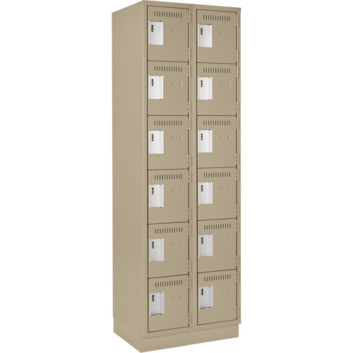 Clean Line Lockerette, 6 -tier, Bank of 2, 24" x 18" x 76", Steel, Beige, Rivet (Assembled) Ottawa Fastener Supply