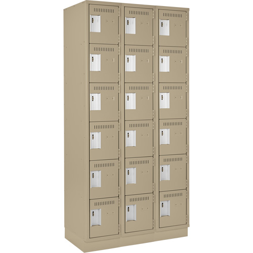 Clean Line Lockerette, 6 -tier, Bank of 3, 36" x 18" x 76", Steel, Beige, Rivet (Assembled) Ottawa Fastener Supply