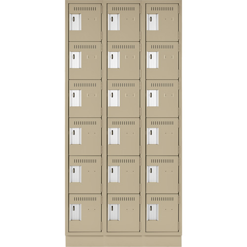 Clean Line Lockerette, 6 -tier, Bank of 3, 36" x 18" x 76", Steel, Beige, Rivet (Assembled) Ottawa Fastener Supply