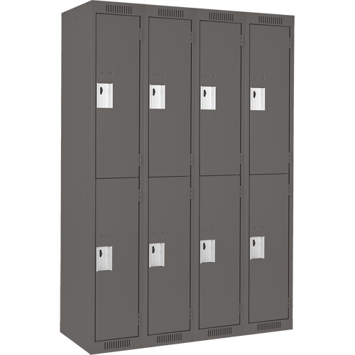 Clean Line Lockers, 2 -tier, Bank of 4, 48" x 18" x 72", Steel, Charcoal, Rivet (Assembled) Ottawa Fastener Supply