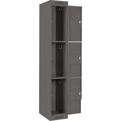 Clean Line Lockers, 3 -tier, Bank of 4, 48" x 18" x 72", Steel, Charcoal, Rivet (Assembled) Ottawa Fastener Supply