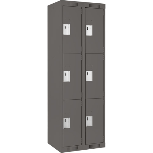 Clean Line Lockers, 3 -tier, Bank of 2, 24" x 18" x 72", Steel, Charcoal, Rivet (Assembled) Ottawa Fastener Supply