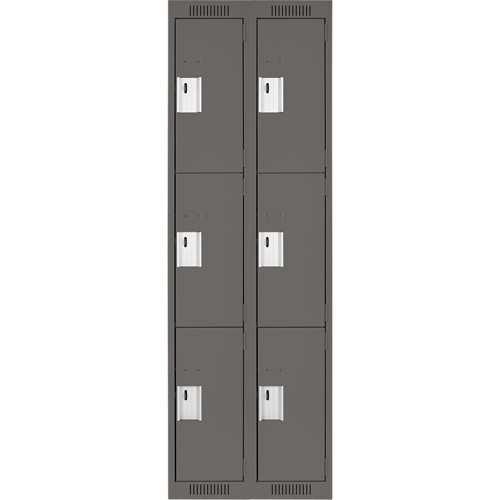Clean Line Lockers, 3 -tier, Bank of 2, 24" x 18" x 72", Steel, Charcoal, Rivet (Assembled) Ottawa Fastener Supply
