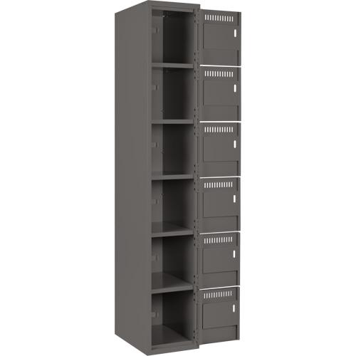 Clean Line Lockerette, 6 -tier, Bank of 4, 48" x 18" x 72", Steel, Charcoal, Rivet (Assembled) Ottawa Fastener Supply