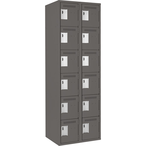 Clean Line Lockerette, 6 -tier, Bank of 2, 24" x 18" x 72", Steel, Charcoal, Rivet (Assembled) Ottawa Fastener Supply