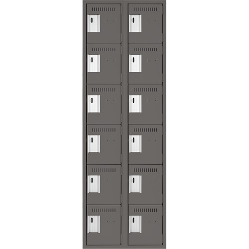 Clean Line Lockerette, 6 -tier, Bank of 2, 24" x 18" x 72", Steel, Charcoal, Rivet (Assembled) Ottawa Fastener Supply