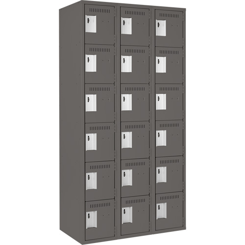 Clean Line Lockerette, 6 -tier, Bank of 3, 36" x 18" x 72", Steel, Charcoal, Rivet (Assembled) Ottawa Fastener Supply