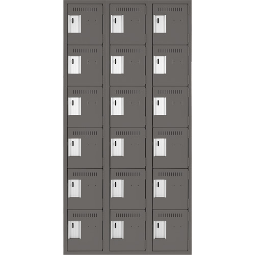 Clean Line Lockerette, 6 -tier, Bank of 3, 36" x 18" x 72", Steel, Charcoal, Rivet (Assembled) Ottawa Fastener Supply