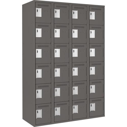 Clean Line Lockerette, 6 -tier, Bank of 4, 48" x 18" x 72", Steel, Charcoal, Rivet (Assembled) Ottawa Fastener Supply