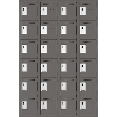Clean Line Lockerette, 6 -tier, Bank of 4, 48" x 18" x 72", Steel, Charcoal, Rivet (Assembled) Ottawa Fastener Supply