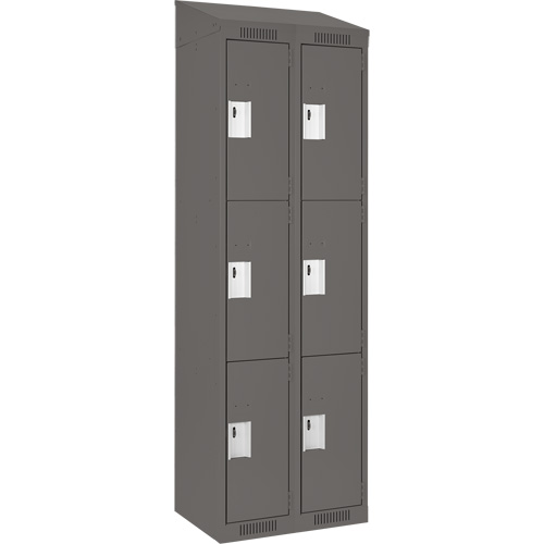 Clean Line Lockers, 3 -tier, Bank of 2, 24" x 18" x 78", Steel, Charcoal, Rivet (Assembled) Ottawa Fastener Supply