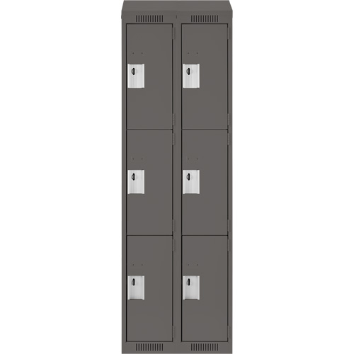 Clean Line Lockers, 3 -tier, Bank of 2, 24" x 18" x 78", Steel, Charcoal, Rivet (Assembled) Ottawa Fastener Supply