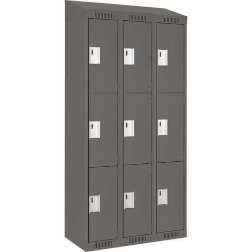 Clean Line Lockers, 3 -tier, Bank of 3, 36" x 18" x 78", Steel, Charcoal, Rivet (Assembled) Ottawa Fastener Supply