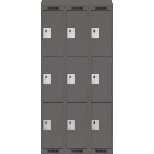 Clean Line Lockers, 3 -tier, Bank of 3, 36" x 18" x 78", Steel, Charcoal, Rivet (Assembled) Ottawa Fastener Supply