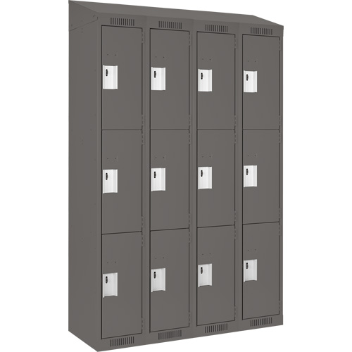 Clean Line Lockers, 3 -tier, Bank of 4, 48" x 18" x 78", Steel, Charcoal, Rivet (Assembled) Ottawa Fastener Supply