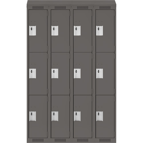 Clean Line Lockers, 3 -tier, Bank of 4, 48" x 18" x 78", Steel, Charcoal, Rivet (Assembled) Ottawa Fastener Supply