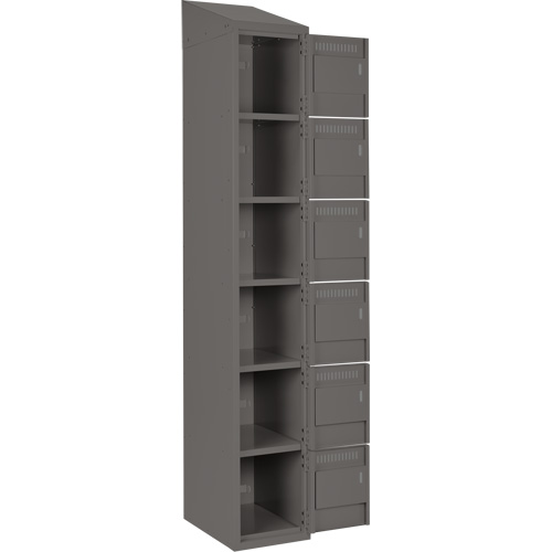 Clean Line Lockerette, 6 -tier, Bank of 3, 36" x 18" x 78", Steel, Charcoal, Rivet (Assembled) Ottawa Fastener Supply