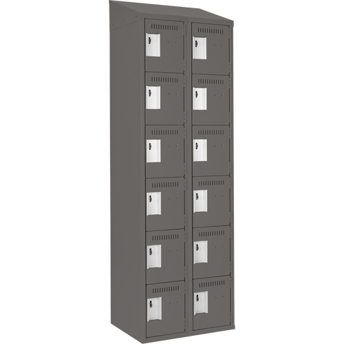 Clean Line Lockerette, 6 -tier, Bank of 2, 24" x 18" x 78", Steel, Charcoal, Rivet (Assembled) Ottawa Fastener Supply