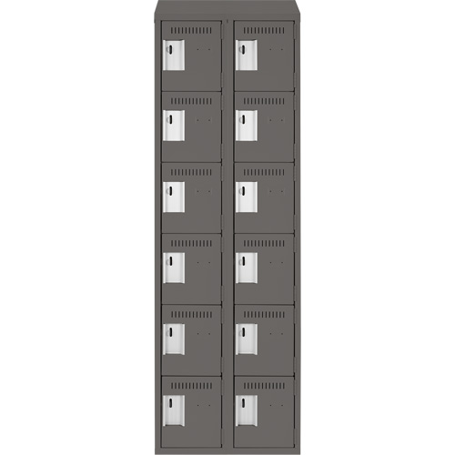 Clean Line Lockerette, 6 -tier, Bank of 2, 24" x 18" x 78", Steel, Charcoal, Rivet (Assembled) Ottawa Fastener Supply