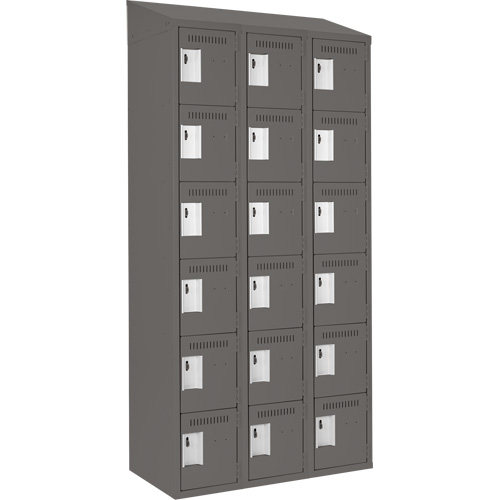 Clean Line Lockerette, 6 -tier, Bank of 3, 36" x 18" x 78", Steel, Charcoal, Rivet (Assembled) Ottawa Fastener Supply