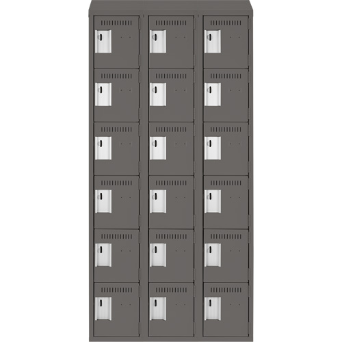 Clean Line Lockerette, 6 -tier, Bank of 3, 36" x 18" x 78", Steel, Charcoal, Rivet (Assembled) Ottawa Fastener Supply