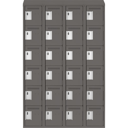 Clean Line Lockerette, 6 -tier, Bank of 4, 48" x 18" x 78", Steel, Charcoal, Rivet (Assembled) Ottawa Fastener Supply