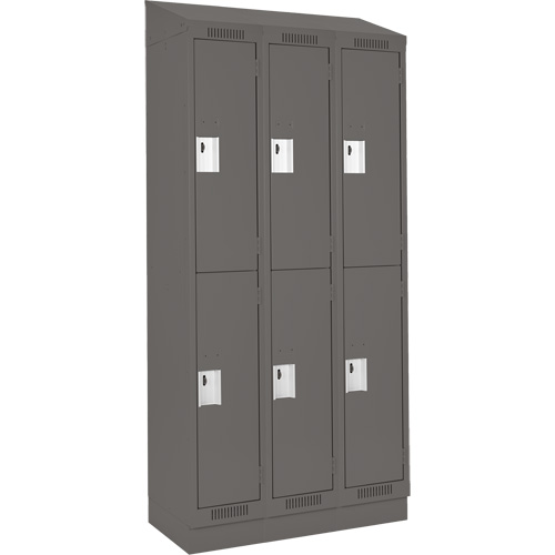 Clean Line Lockers, 2 -tier, Bank of 3, 36" x 18" x 82", Steel, Charcoal, Rivet (Assembled) Ottawa Fastener Supply