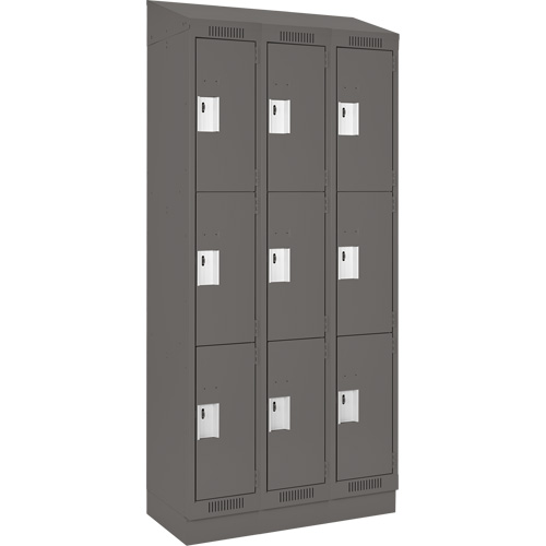 Clean Line Lockers, 3 -tier, Bank of 3, 36" x 18" x 82", Steel, Charcoal, Rivet (Assembled) Ottawa Fastener Supply