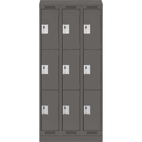 Clean Line Lockers, 3 -tier, Bank of 3, 36" x 18" x 82", Steel, Charcoal, Rivet (Assembled) Ottawa Fastener Supply
