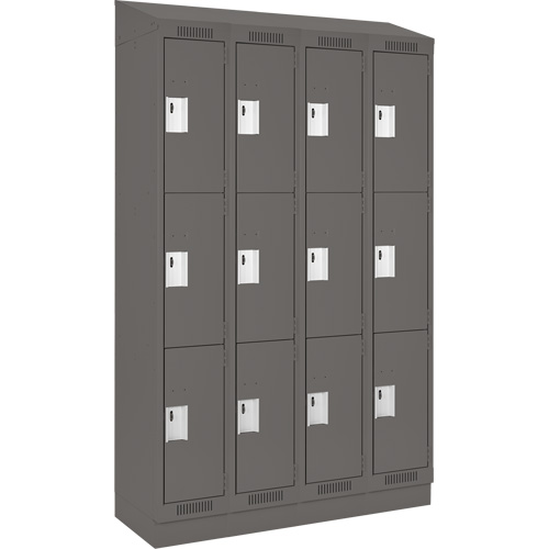 Clean Line Lockers, 3 -tier, Bank of 4, 48" x 18" x 82", Steel, Charcoal, Rivet (Assembled) Ottawa Fastener Supply