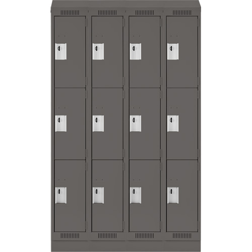 Clean Line Lockers, 3 -tier, Bank of 4, 48" x 18" x 82", Steel, Charcoal, Rivet (Assembled) Ottawa Fastener Supply