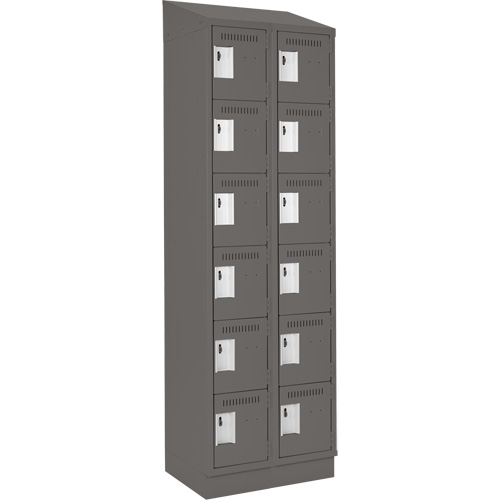Clean Line Lockerette, 6 -tier, Bank of 2, 24" x 18" x 82", Steel, Charcoal, Rivet (Assembled) Ottawa Fastener Supply