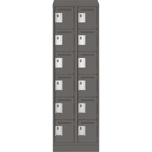 Clean Line Lockerette, 6 -tier, Bank of 2, 24" x 18" x 82", Steel, Charcoal, Rivet (Assembled) Ottawa Fastener Supply